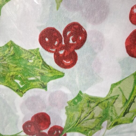 Christmas House Flannel Back Tablecloth Oblong 52" X 70" Red & Green Holly Berry - Picture 5 of 6